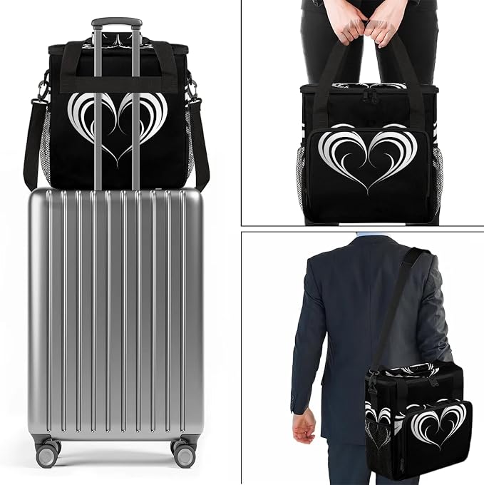 Black And White Heart Coffee Maker Carring Bag, Large Insulated Storage - Image 7