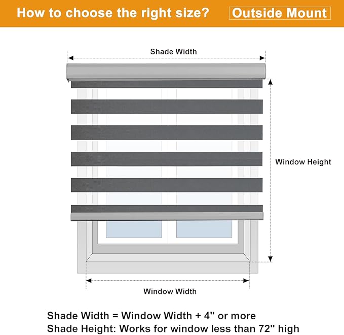 Persilux Cordless Zebra Blinds for Windows Free-Stop Roller Shades (71" W X 72" H, Grey) Dual Layer Light Cintrol for Day and Night, Light Filtering Sheer Shades for Home, Easy to Install