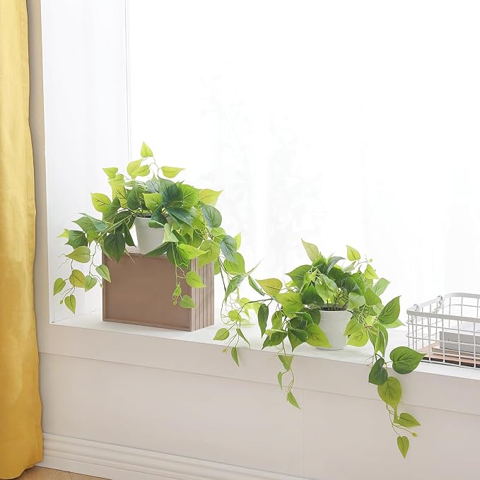 Tiita 2 Pack Fake Plants Artificial Scindapsus Aureus in Pots, Realistic Fake - Image 9