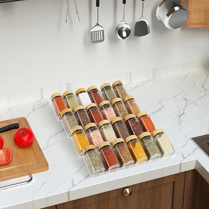 Spice Drawer Organizer 8 Tier, Acrylic Seasoning Organizer Rack, Clear Spice Rack Tray, Kitchen Seasoning Jars Drawers Insert (Jars Not Included/Expandable From 9" to 18")