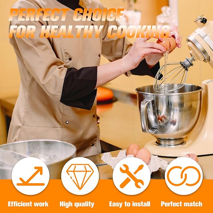Funmit Mixers Accessories Stainless Steel Attachments Replacement for Kitchen-aid Mixers, K45WW Wire Whip, K45DH Dough Hook, K45B Coated Flat Blade Paddle, Kitchen Tilt-Head Aid Stand Mixer Attachment