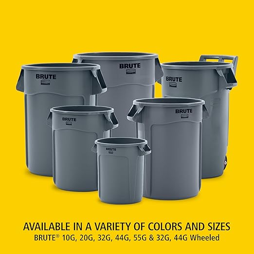 Rubbermaid Commercial Products BRUTE Heavy-Duty Round Trash/Garbage Can, 10-Gallon, White, Outdoor Waste Container for Landscapers/Construction/Restaurants/Back of House/Offices/Warehouses