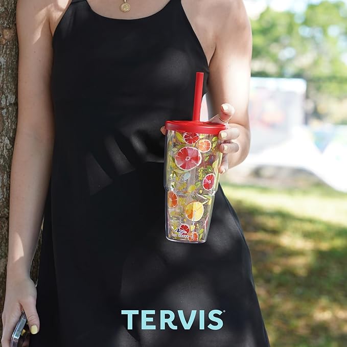 Tervis Kelly Ventura - Floral Collection Made in USA Double Walled Insulated Tumbler Travel Cup Keeps Drinks Cold & Hot, 24oz with Straw Lid, Posy