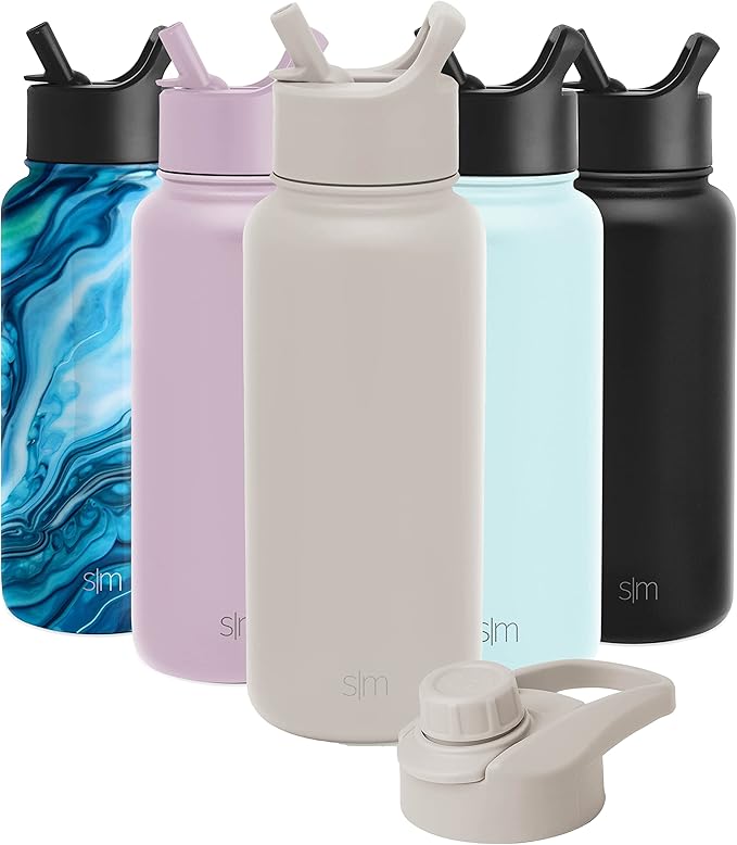 Simple Modern Water Bottle with Straw and Chug Lid Vacuum Insulated Stainless Steel Metal Thermos Bottles | Reusable Leak Proof BPA-Free Flask for Sports | Summit Collection | 32oz, Almond Birch