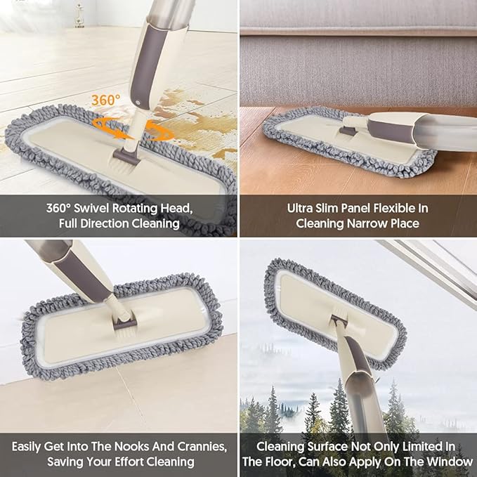 Spray Wet Mops for Hardwood Floor Cleaning - MEXERRIS Microfiber Dust Mop with Spray 3X Reusable Washable Pads - Hard Wood Floor Mops Commercial Home Use for Laminate Wood Tiles Hardwood