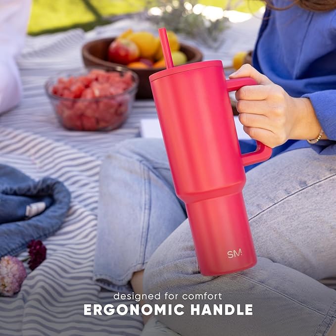 Simple Modern 30 oz Trek Tumbler with Handle and Straw Lid | Cup Holder Friendly Insulated Stainless Steel Travel Mug | Ocean Tide