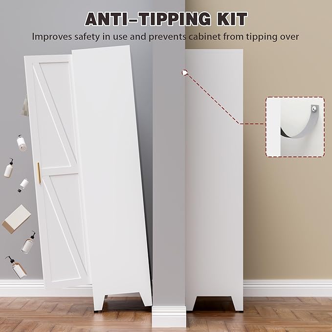 61" Tall Metal Pantry Cabinet, Kitchen Storage Cabinet with 2 Doors and 3 Adjustable Shelves for Kitchen, Living Room, Dining Room, Bathroom and Home, Office (White, 61" H)