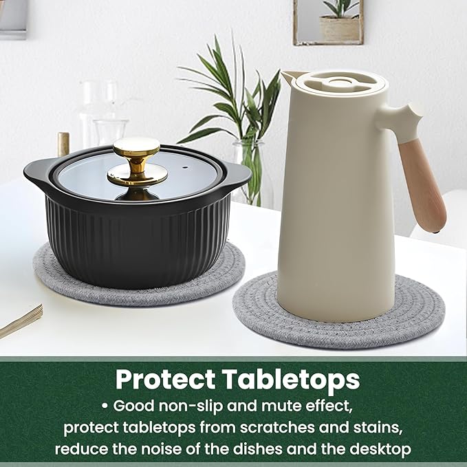 8 Inch Trivets for Hot Dishes, Hot Pots and Pans, Thick Heat Resistant Large Coaster for Kitchen, Hot Pads, Kitchen Essentials, Kitchen Decor for Table & Countertop with Storage Basket, 5 Pcs