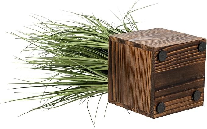 MyGift Artificial Green Grass Plants Trio in Rustic Burnt Solid Wood Planter - Image 7