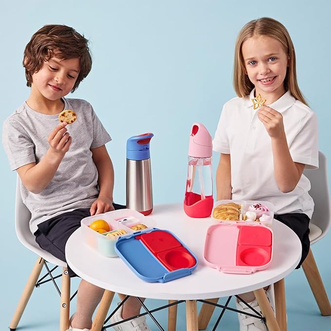 b.box Mini Lunch Box (2-pack), Bento Box for Kids Snack Container with 2 Leak-Proof Compartments, Reusable Snack Containers with Lids, BPA Free Kids Lunch Box, 4 1/4 Cup (Lilac Pop+Strawberry Shake)