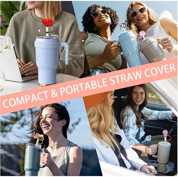 Straw Cover Cap for Stanley Cup,Straw Topper Compatible for 30&40 Oz Tumbler with Handle,10mm 0.10in Dust-Proof Reusable Straw Tips Lids,Straw Tip Covers for Christmas Gifts