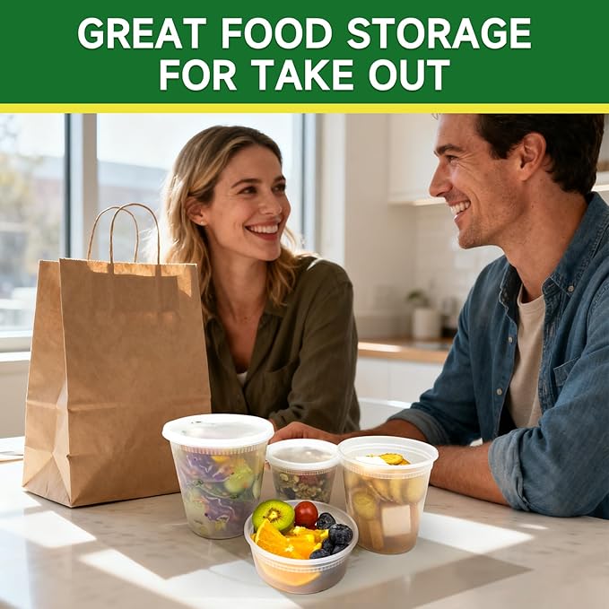50 Set 8 oz Deli Containers with Lids, Leak-Proof BPA Free Plastic Take Out Bowls, Food Storage Containers for Takeout Meal Prep Storage, Freezer, Microwave & Dishwasher Safe