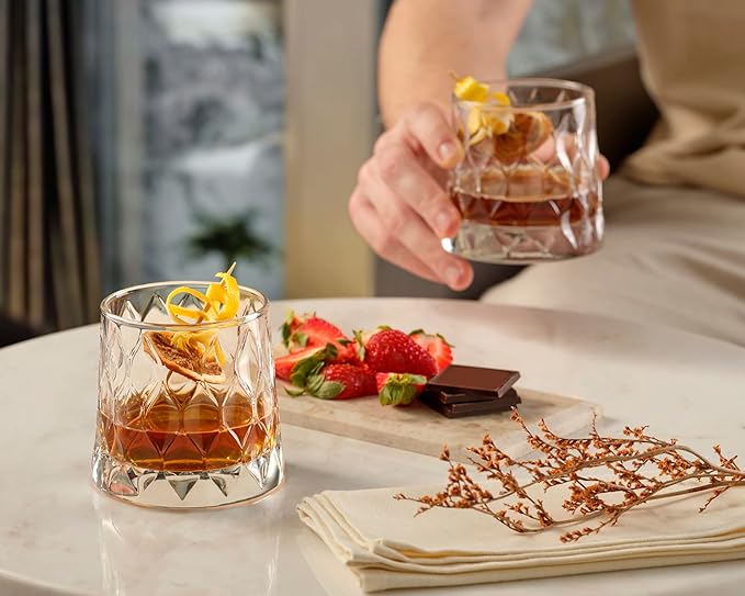 Pasabahce Premium Whiskey Glasses Set Of 4 - Exclusive Cocktail, Scotch, Bourbon, Liquor, Rum Glasses - Old Fashioned Glasses - 10.25 Oz Drinking Glasses - Perfect for Parties, Gifts