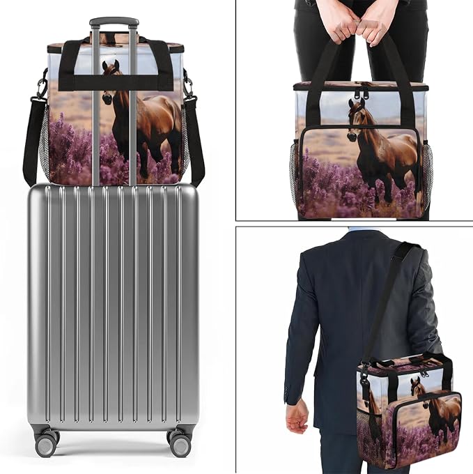 Horse Lavender Coffee Maker Carring Bag, Large Insulated Storage Organizer Case - Image 7