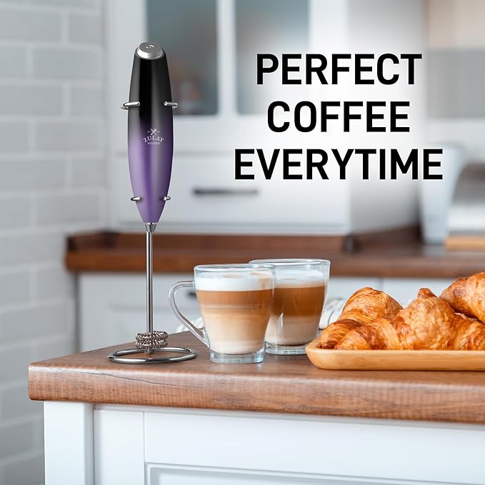 Zulay Kitchen Double Whisk Milk Frother – Handheld Foam Maker for Coffee, Lattes, Matcha, Hot Chocolate & Cappuccinos – Whip Creamy Froth in Seconds, Portable & Easy to Use