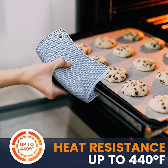 Silicone Trivet Mats 4 Heat Resistant Pot Holders Multipurpose Non-Slip Hot Pads for Kitchen Potholders, Drying mat, Jar Opener, Spoon Holder, Coaster.(Blue)