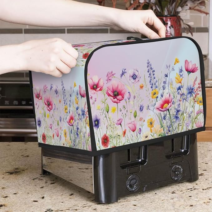 Flower Colorful Floral Toaster Cover 2 Slice Wide Slot Washable Appliance - Image 7