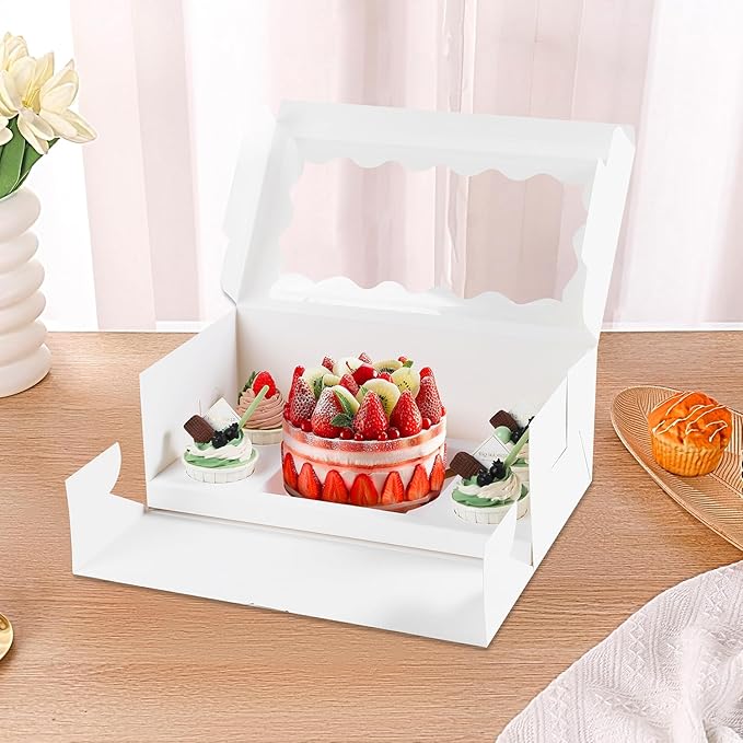 Bento Cake Box With Cupcakes, Clear Window 5 Holes Bento Combination,6 Sets: Cookie Boxes Fit 4 Regular Cupcake and Mini Cakes, Christmas Wedding Birthday Party (White/clear, 1+4/6pcs)
