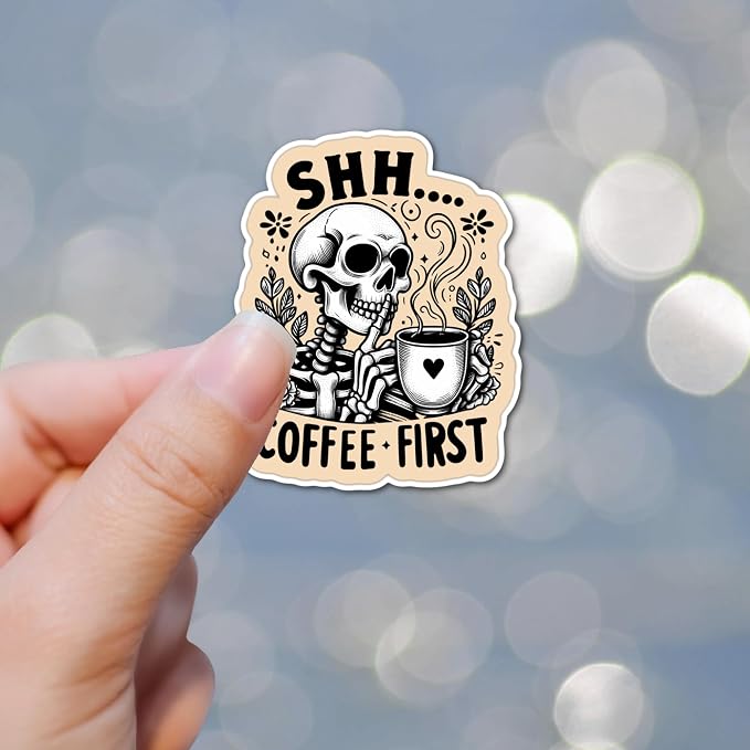 3" Skeleton Coffee Laminated Laptop Sticker Iced Coffee Brew Lattee Gift perfect - Image 2