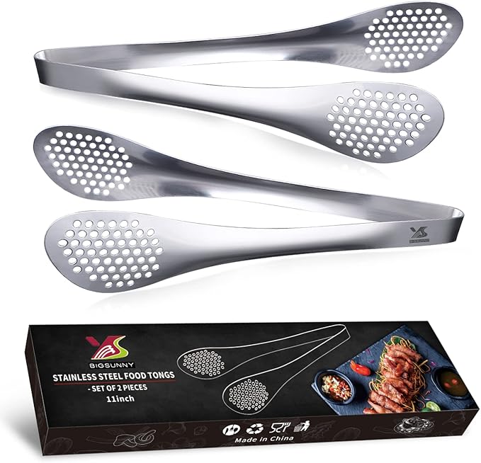 MSY BIGSUNNY 11Inch Kitchen Cooking Food Tongs Stainless Steel Buffet Tongs (silver, 2 pack)