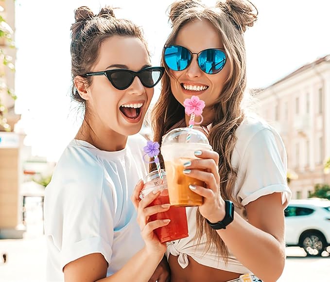 Silicone Straw Caps for 10mm Tumblers | Reusable Dust-Proof Straw Toppers Compatible with Stanley 30oz & 40oz Tumblers (Purple Flower 3pc)