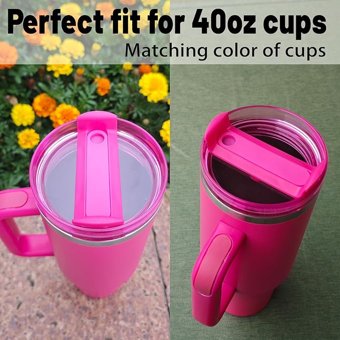 40 OZ Tumbler Lid Replacement Fit for Stanley Cup, 2 Pack Clear Replacement Lids Fit for Stanley Travel Tumbler, Spill Proof Tumbler Covers for Stanley Cup Accessories (Hot Pink)