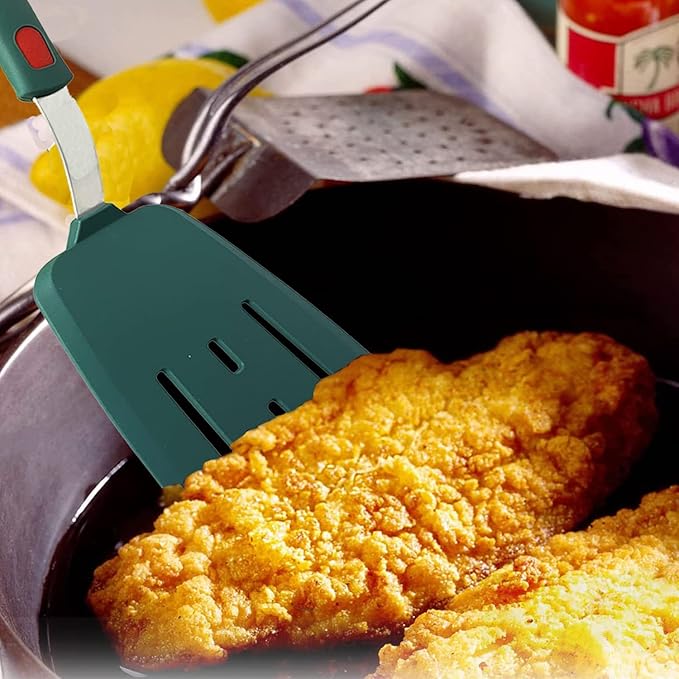 Silicone Spatula Set of 2 for Nonstick Cookware,Tenta Tenta Kitchen Slotted Angle Round Pancake Spatulas 600°F Heat Resistant Classic Rubber Spatula Set For Cooking-Dark Blue