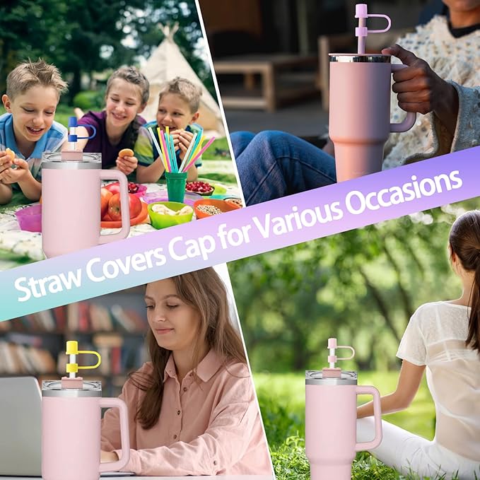 6PCS Silicone Straw Covers Cap Compatible with Stanley Cup 30-40 oz Tumbler with Handle 10mm Straw Toppers Reusable Straw Cover for Stanley Cup Accessories (Light Pink)