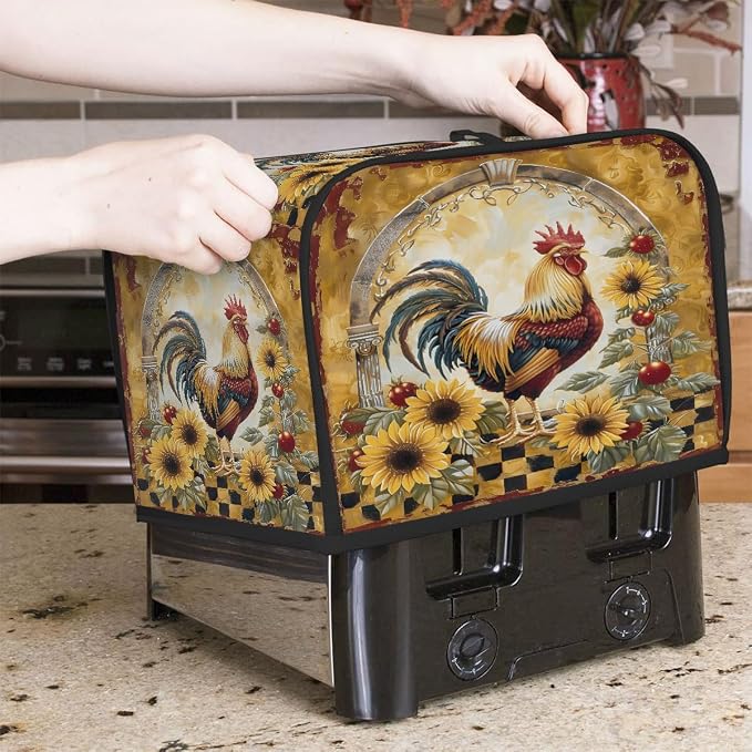 Rooster Farmhouse Sunflower Toaster Cover 4 Slice Wide Slot Washable Appliance - Image 7