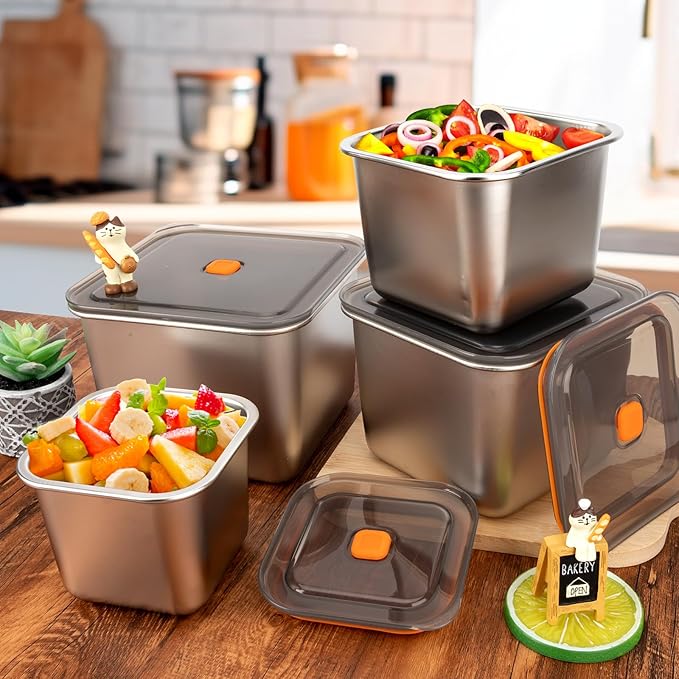 2 PCS Stainless Steel Food Storage Containers(67oz) with Lids Leak Proof & Airtight | Square Stainless steel freezer Containers,For Meal Prep,Fruit,Snack,Freezer