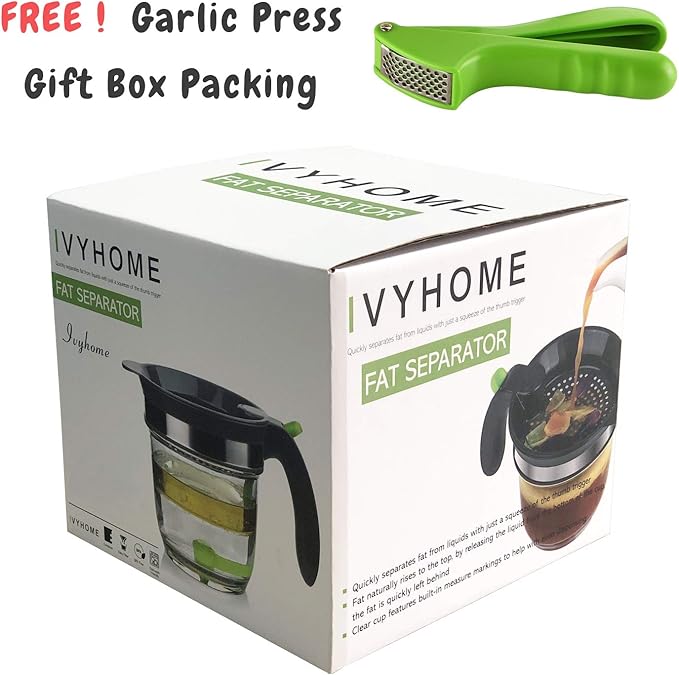 IVYHOME 4 Cups Plastic Fat Separator with Bottom Release, Gravy Grease Separator, Soup Oil Separator Measuring Cup