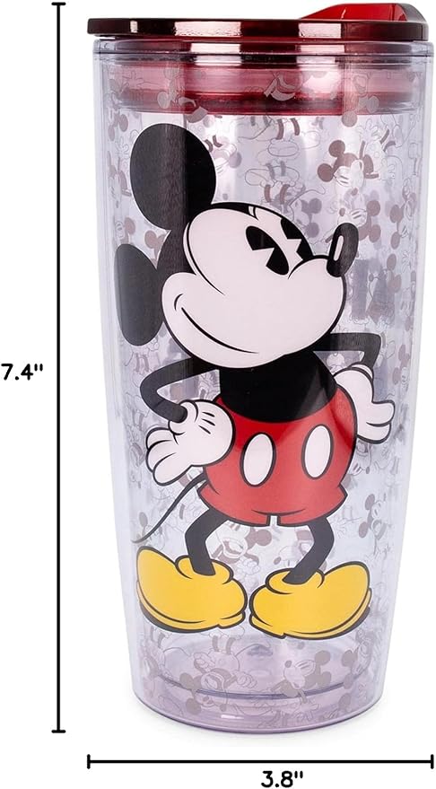 Silver Buffalo Disney Vintage Mickey Mouse Since 1928 Double Wall Travel Tumbler with Slide Close Lid, 20 Ounces