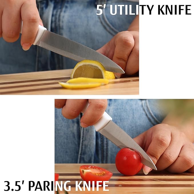 White Knife Set, 13 Pieces Knife Block Set with Built-in Sharpener Scissors for Kitchen Meat & Vegetable Cutting, Dishwasher Safe Knives Set Present for Family & Restaurant