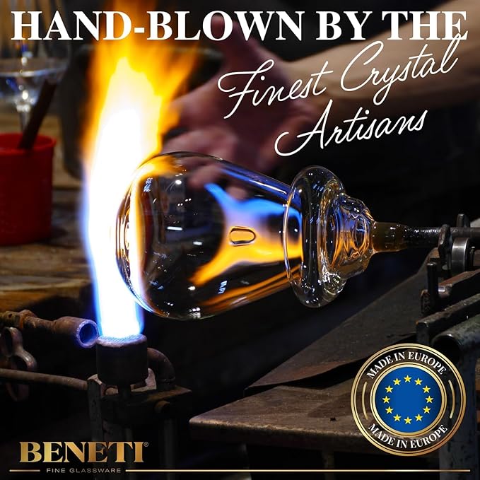 BENETI Modern Tall Drinking Glasses Set of 6 | Handmade In Europe | 18oz Premium Highball Crystal Glass Cups for Water and Juice