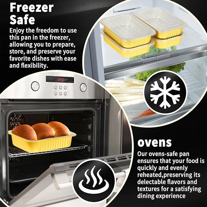 20 Pack 11"×8"×2" Gold Aluminum Foil Pans with Lids Heavy Duty, 5 LB Foil Food Containers with Lids, Disposable Tin Foil Pans for Baking, Meal Prep, Freezer, Heating and Takeout