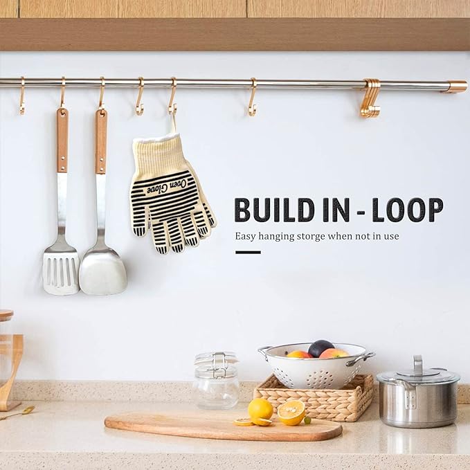 Oven Gloves, Heat Resistant 540 Degrees Grilling Gloves, Hot Surface Handler Non-Slip Silicone Oven Mitts with Fingers, BBQ Gloves for Cooking/Kitchen/Baking, Pack of 2