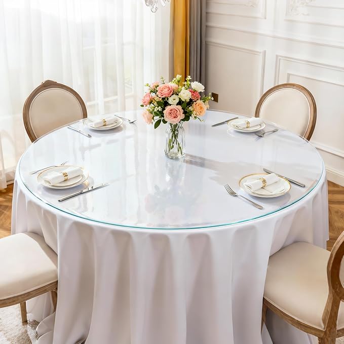 Round Frosted Table Cover Protector 36 Inch - 2mm Thick Waterproof PVC Furniture Protective Pad for Dining Room Tabletop