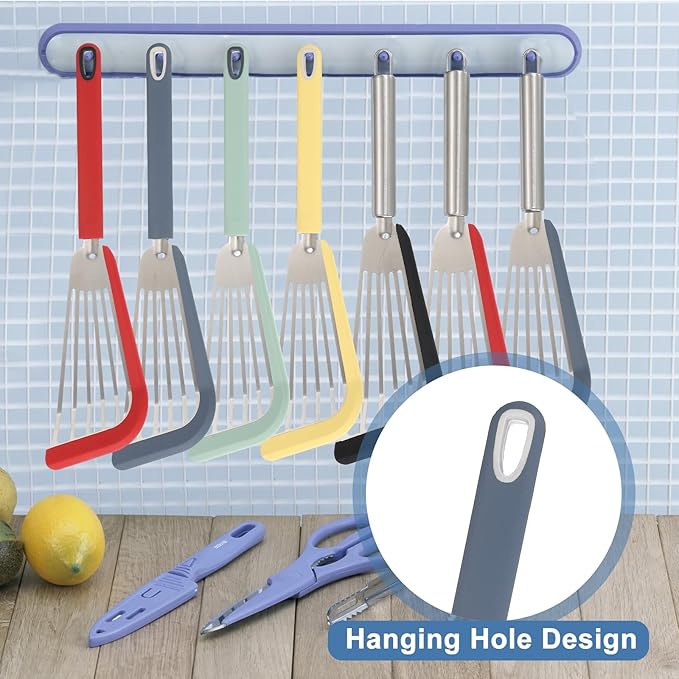 uxcell Silicone Fish Spatulas with Handle Kitchen Cooking Spatula for Egg, Fish, Pancakes Blue