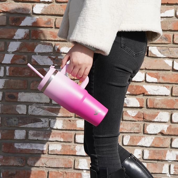 30 oz Tumbler with Handle and 2 Straws,2 in 1 Lid Insulated Water Bottle Stainless Steel Travel Coffee Mug,Cherry Blossoms