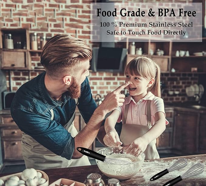 Stainless Steel Wire Whisk Set - 3 Packs Balloon Whisk, Thick Wire Wisk & Strong Handles, Egg Frother for Cooking, Blending, Whisking, Beating and Stirring (7"+9"+11")