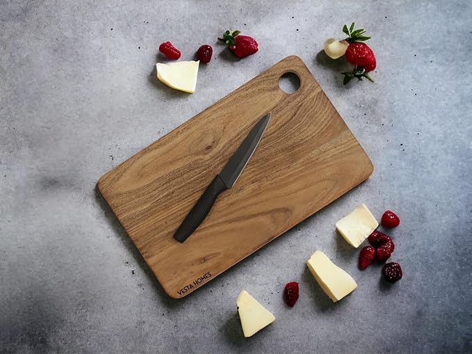 Vesta Homes Wooden Chopping Board, Cutting Board, Serving Tray for Kitchen Vegetables, Fruits & Cheese | Natural Acacia Wood | Natural Color, 35x21.5x1.5 cm | Handcrafted in India