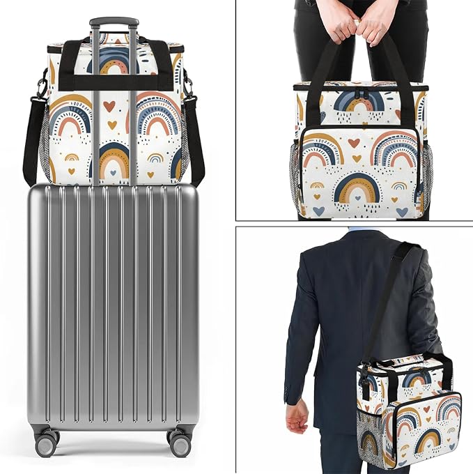 Boho Abstract Rainbow Coffee Maker Carring Bag, Large Insulated Storage - Image 7