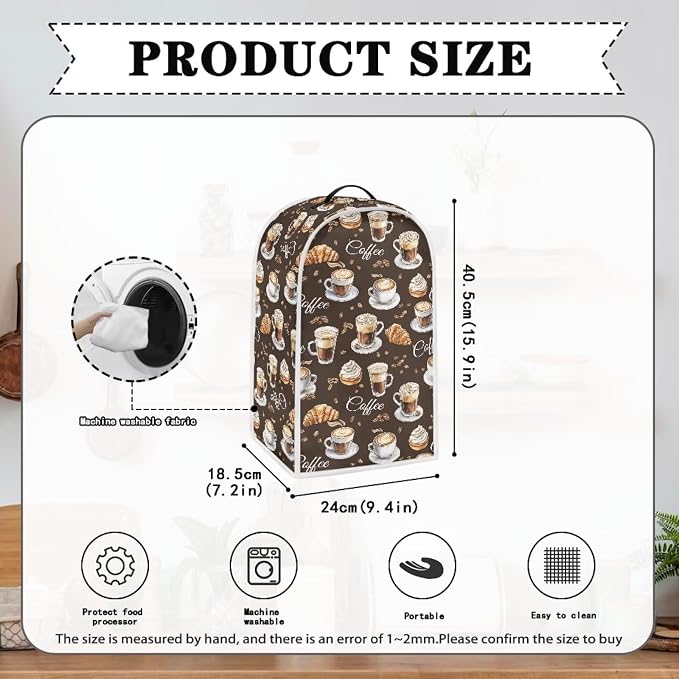 Bread & Coffee Pattern Kitchen Blender Cover Machine Washable Food Processor - Image 6