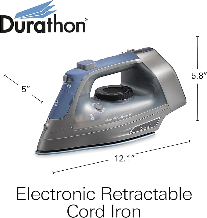 Hamilton Beach Steam Iron & Vertical Steamer for Clothes with Scratch-Resistant Durathon Soleplate, 8' Retractable Cord, 3-Way Auto Shutoff, Anti-Drip, 1800 Watts, Silver and Blue (Pack of 2)