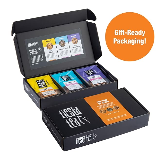 Tiesta Tea - Herbal Tea Gift Box, Loose Leaf, Medium to Non-Caffeinated Variety Pack, Make Hot & Iced, 3 Pouches of Assorted Blends with Herbal, White & Fruit Bags