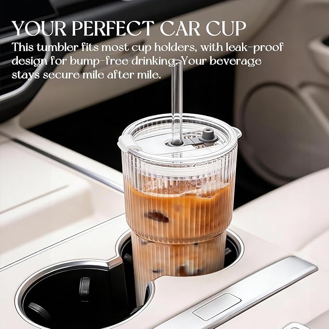 KEMORELA 4-Pack 20 oz Ribbed Glass Tumblers - Image 9