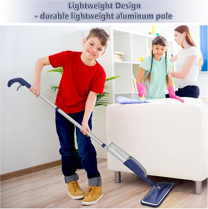 Wet Dust Mops for Hardwood Floor Cleaning - MEXERRIS Microfiber Spray Mops with 4 Reusable Pads 2 Refillable Bottles - Wood Floor Mops with Spray Home Commercial Use for Hardwood Laminate Tiles