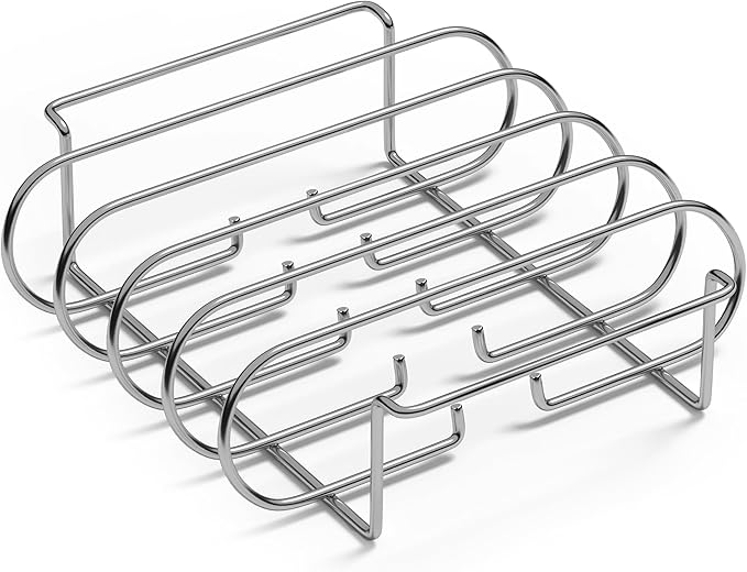 Sorbus Non-Stick Rib Rack - Porcelain Coated Steel Roasting Stand – Holds 4 Rib Racks for Grilling & Barbecuing - Perfect BBQ Accessories for Smoker and Grill - Durable and Convenient Design (Silver)