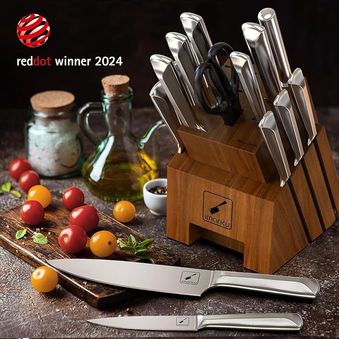 imarku Knife Set, 16PCS High Carbon Stainless Steel Kitchen Knife Set with Block Ultra Sharp Knife Block Set, Japanese Knife Set with Dotted Non-slip Ergonomic Handle, Best Gifts