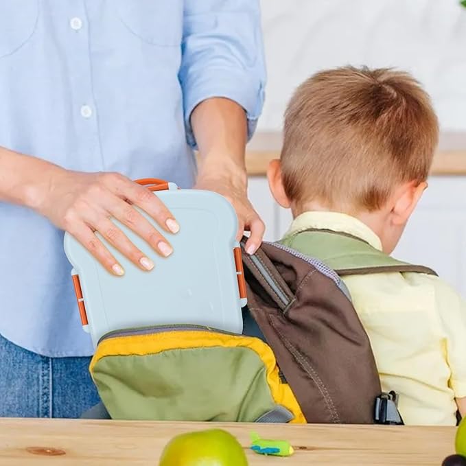 Bento Box for Kids School Lunch Box with Utensils and a Dipping Bowl, Leak-Proof 4 Compartments with Carrying Handle, BPA-Free Bento Box for Girls and Boys in School, Preschool, Daycare (Blue)